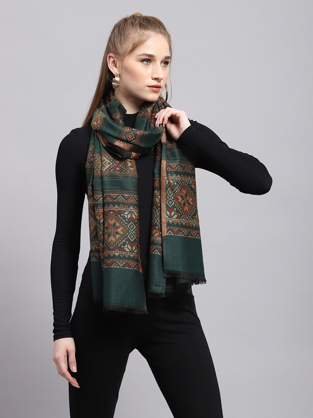 Estola verde estampada para mujer