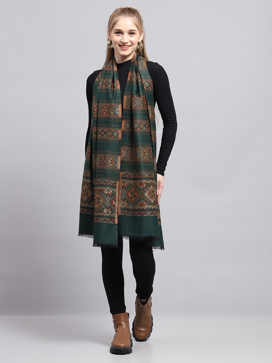 Estola verde estampada para mujer