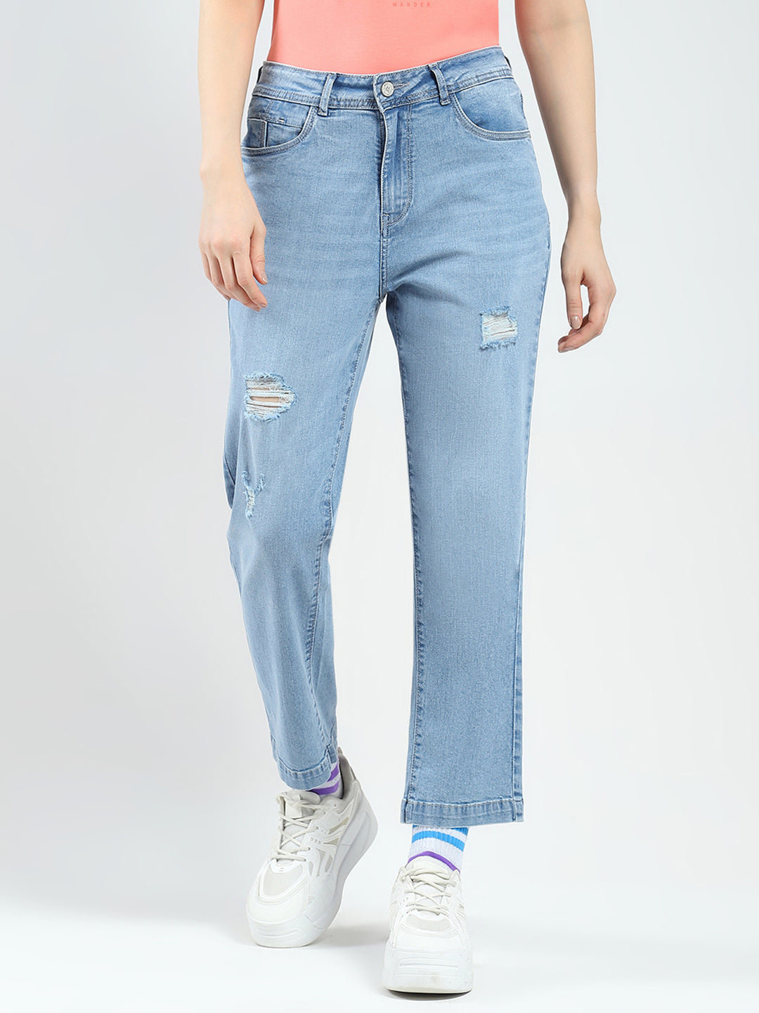 Jeans de mezclilla clásicos para mujer, azules lisos y de corte recto