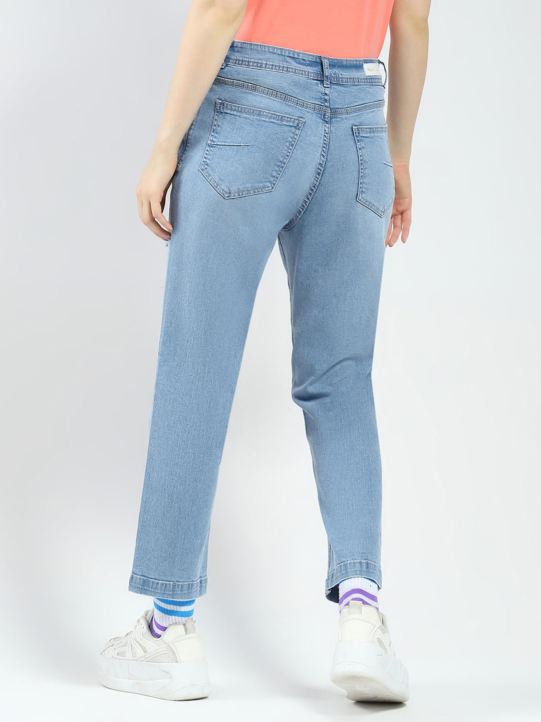 Jeans de mezclilla clásicos para mujer, azules lisos y de corte recto