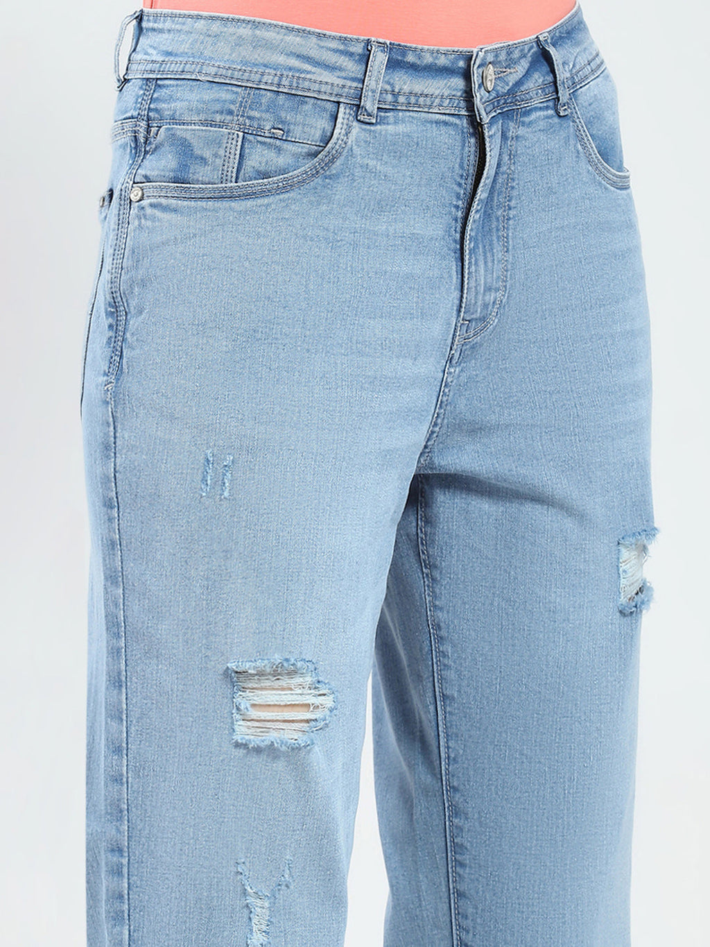 Jeans de mezclilla clásicos para mujer, azules lisos y de corte recto