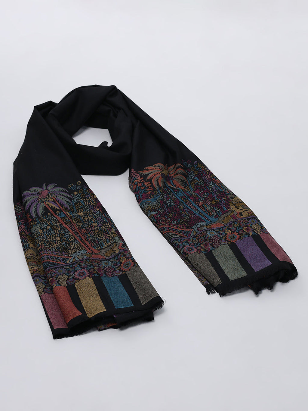 Chal de mezcla de lana estampado negro para mujer