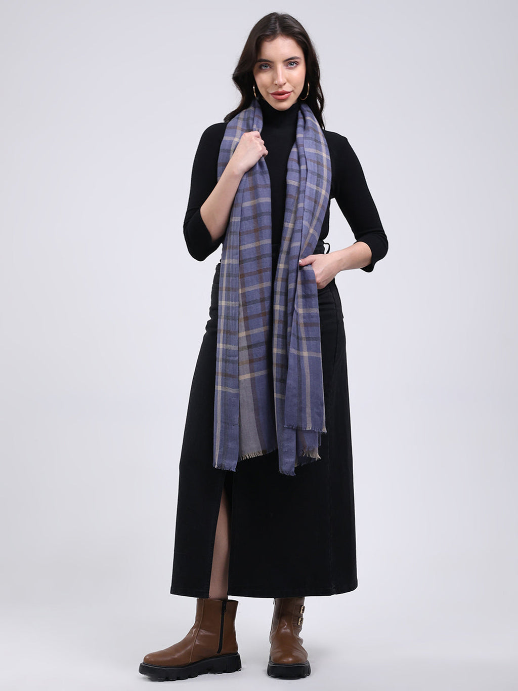 Estola de lana mezclada azul lisa para mujer