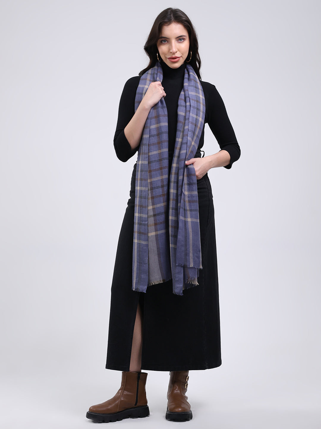 Estola de lana mezclada azul lisa para mujer