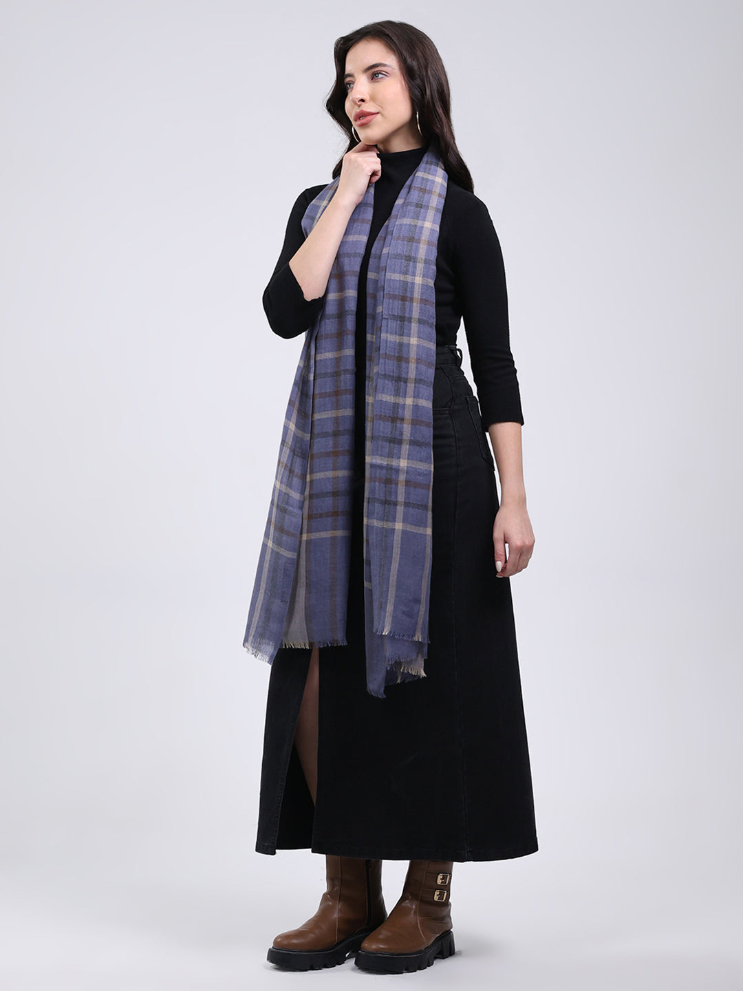 Estola de lana mezclada azul lisa para mujer