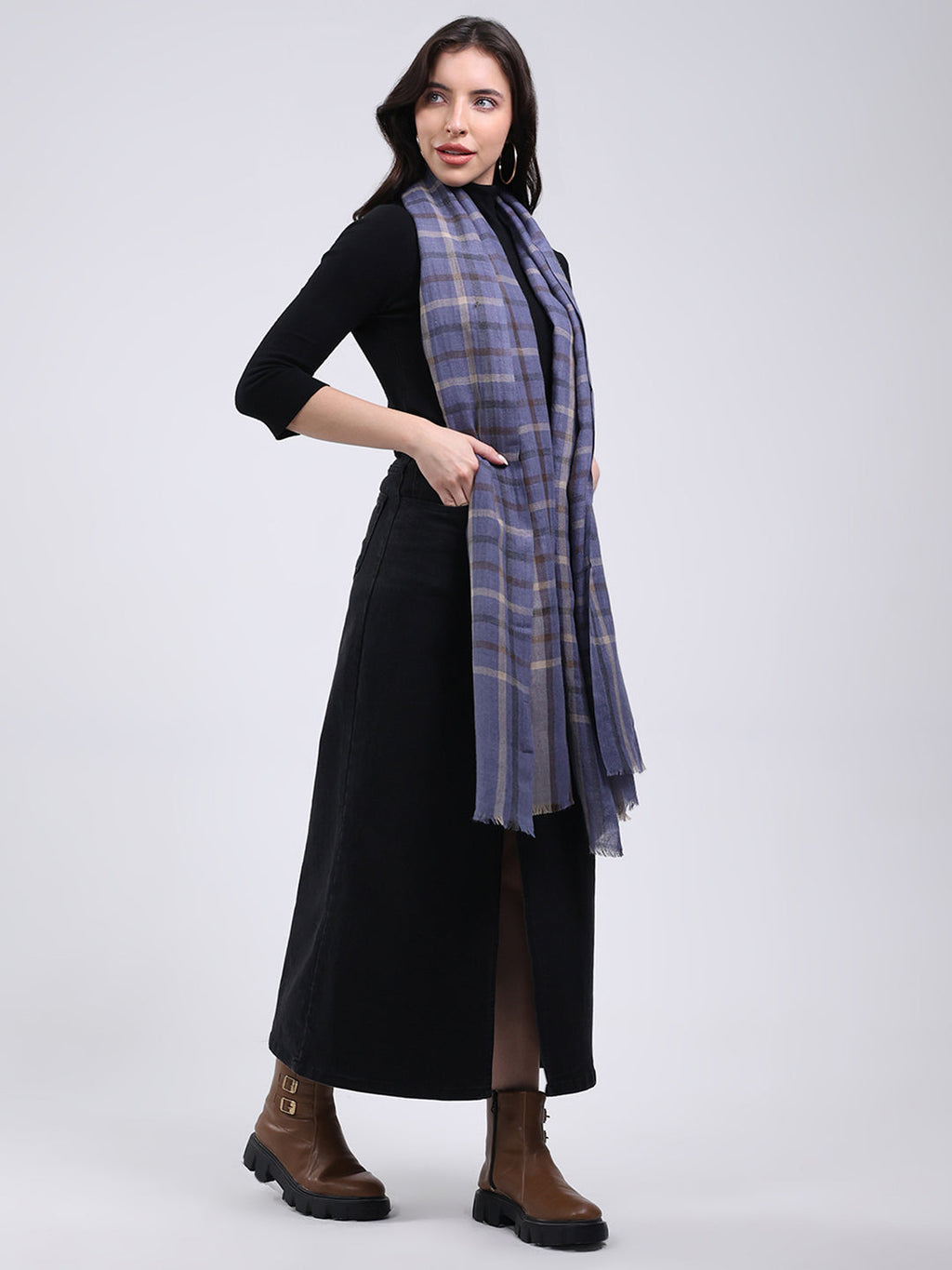 Estola de lana mezclada azul lisa para mujer