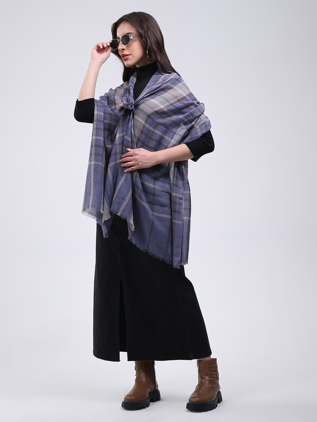 Estola de lana mezclada azul lisa para mujer