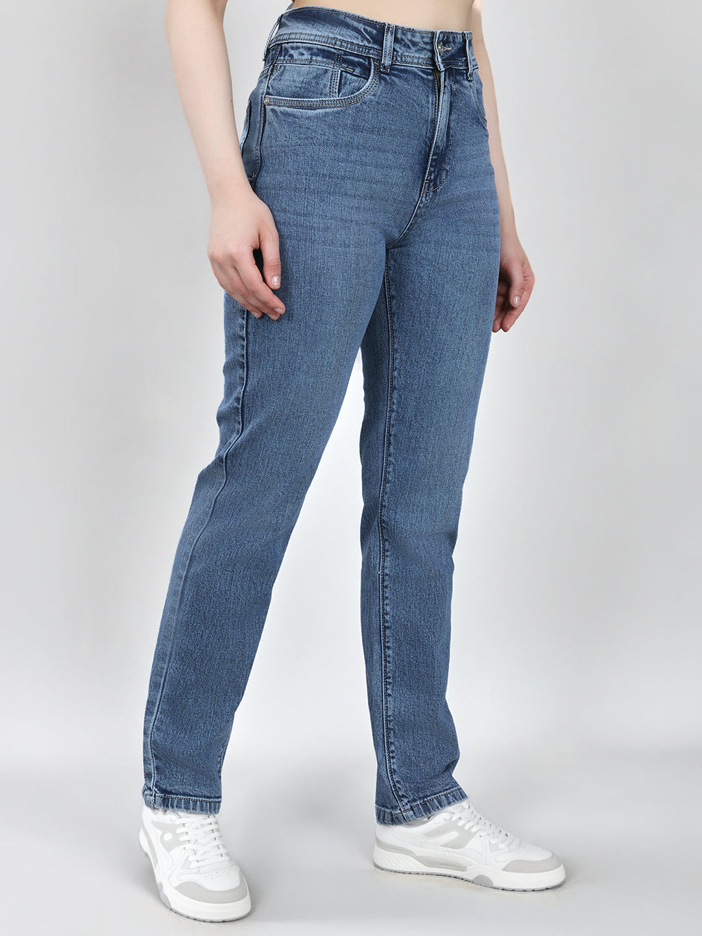 Jeans de mezclilla azules lisos de corte recto para mujer