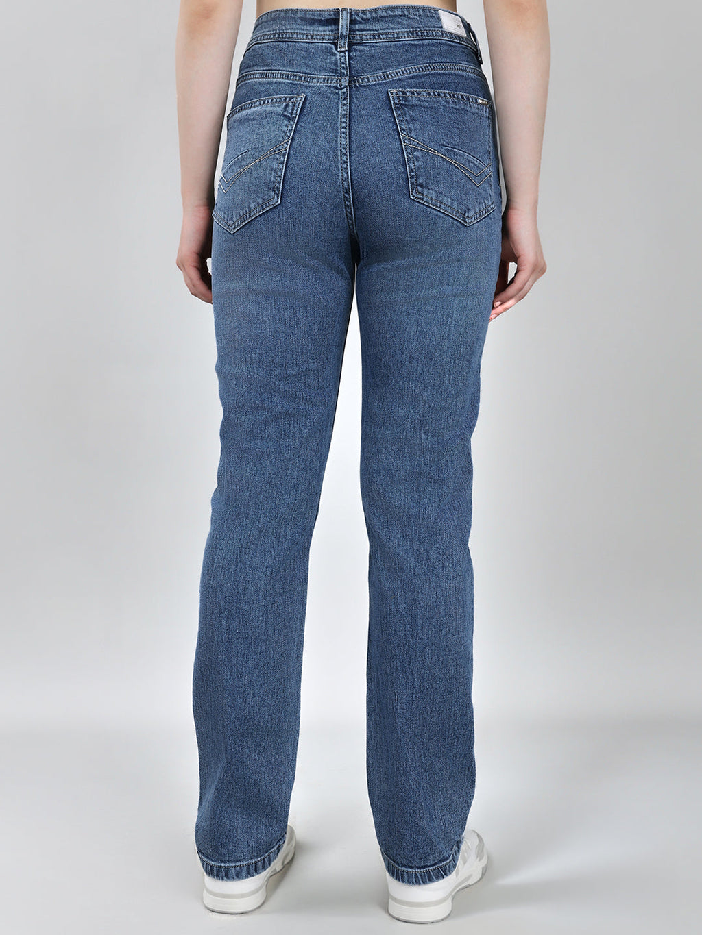 Jeans de mezclilla azules lisos de corte recto para mujer