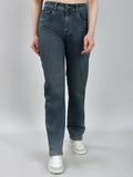 Jeans de mezclilla azules lisos de corte recto para mujer
