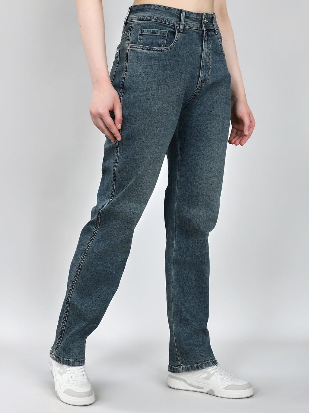 Jeans de mezclilla azules lisos de corte recto para mujer