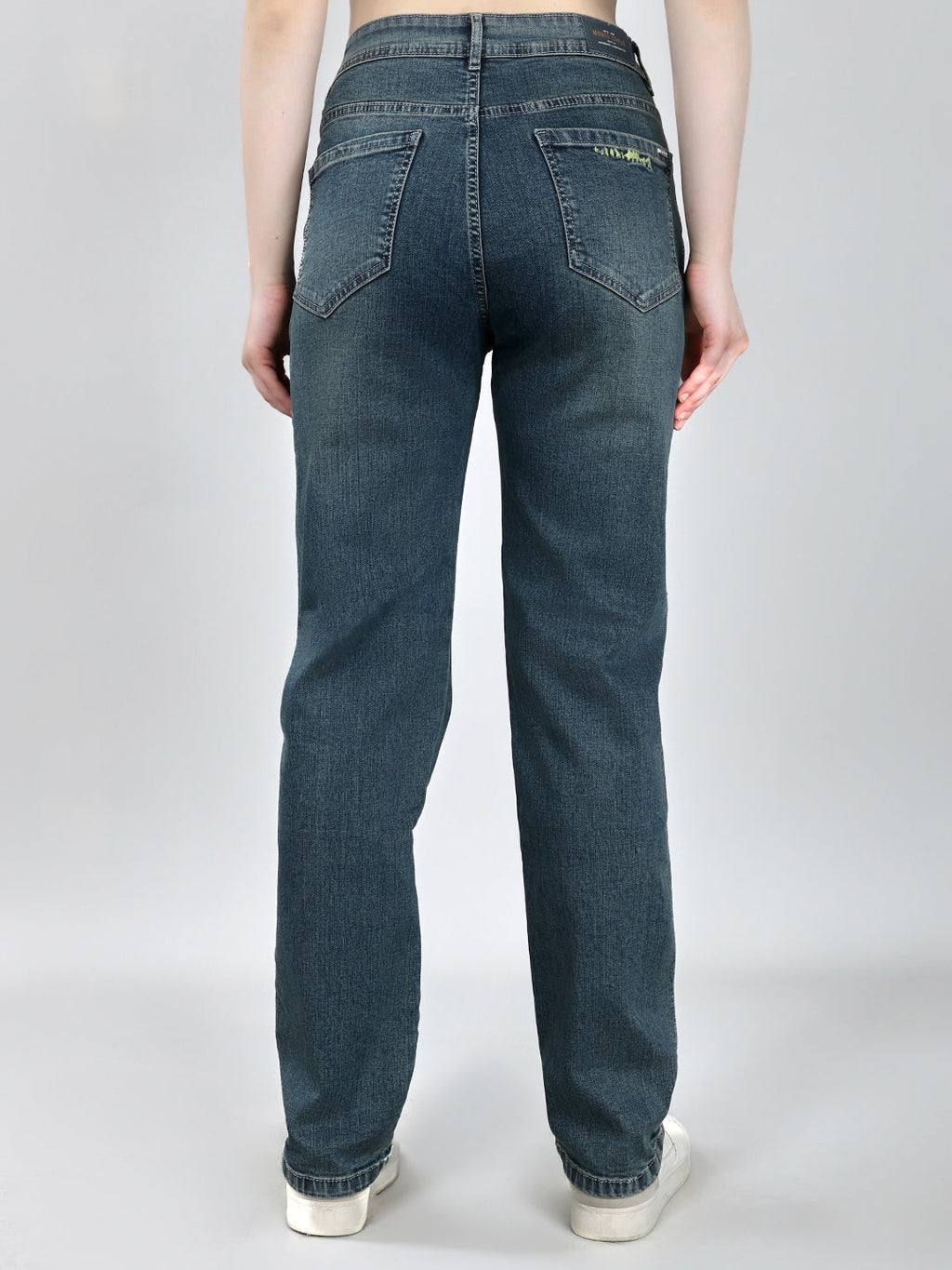 Jeans de mezclilla azules lisos de corte recto para mujer