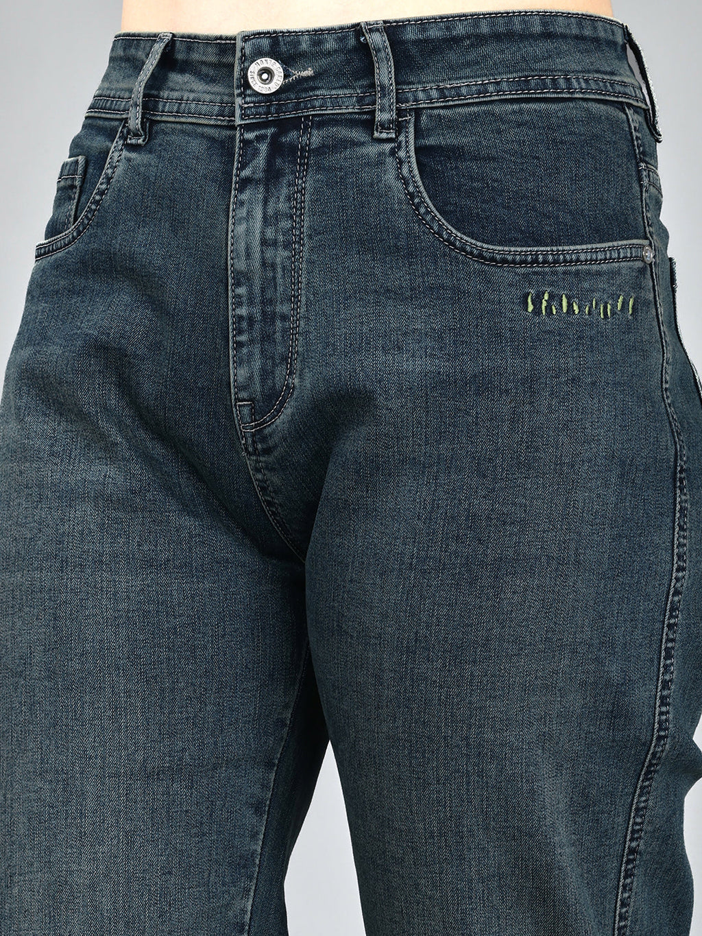 Jeans de mezclilla azules lisos de corte recto para mujer