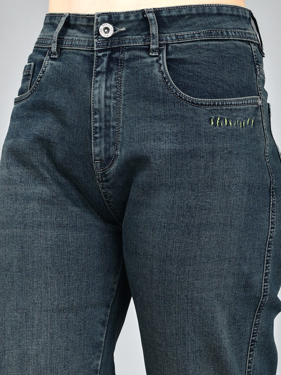 Jeans de mezclilla azules lisos de corte recto para mujer