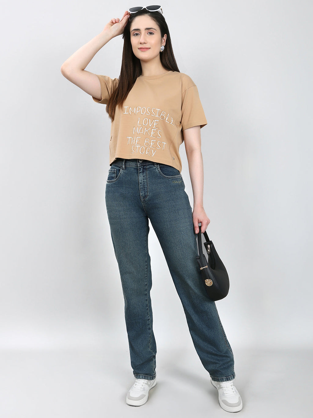 Jeans de mezclilla azules lisos de corte recto para mujer