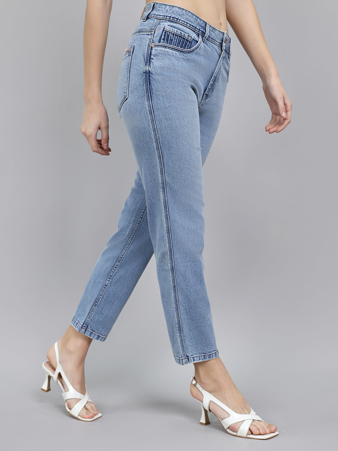 Jeans de mezclilla de pierna recta para mujer, azul claro y de lavado claro