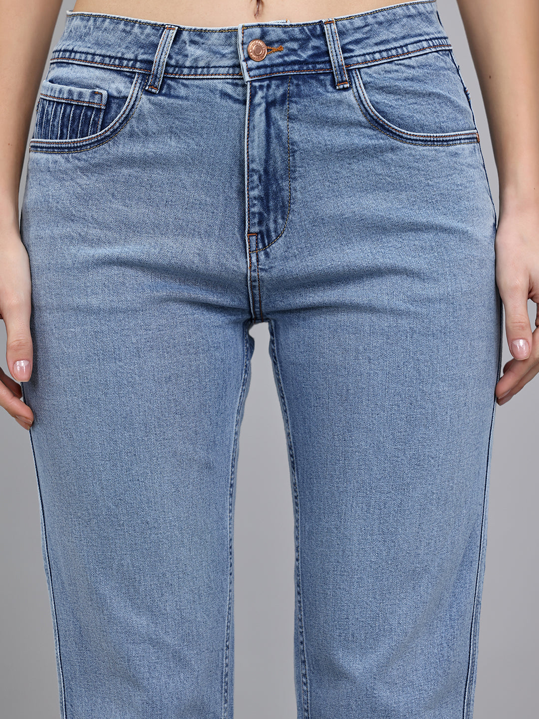 Jeans de mezclilla de pierna recta para mujer, azul claro y de lavado claro