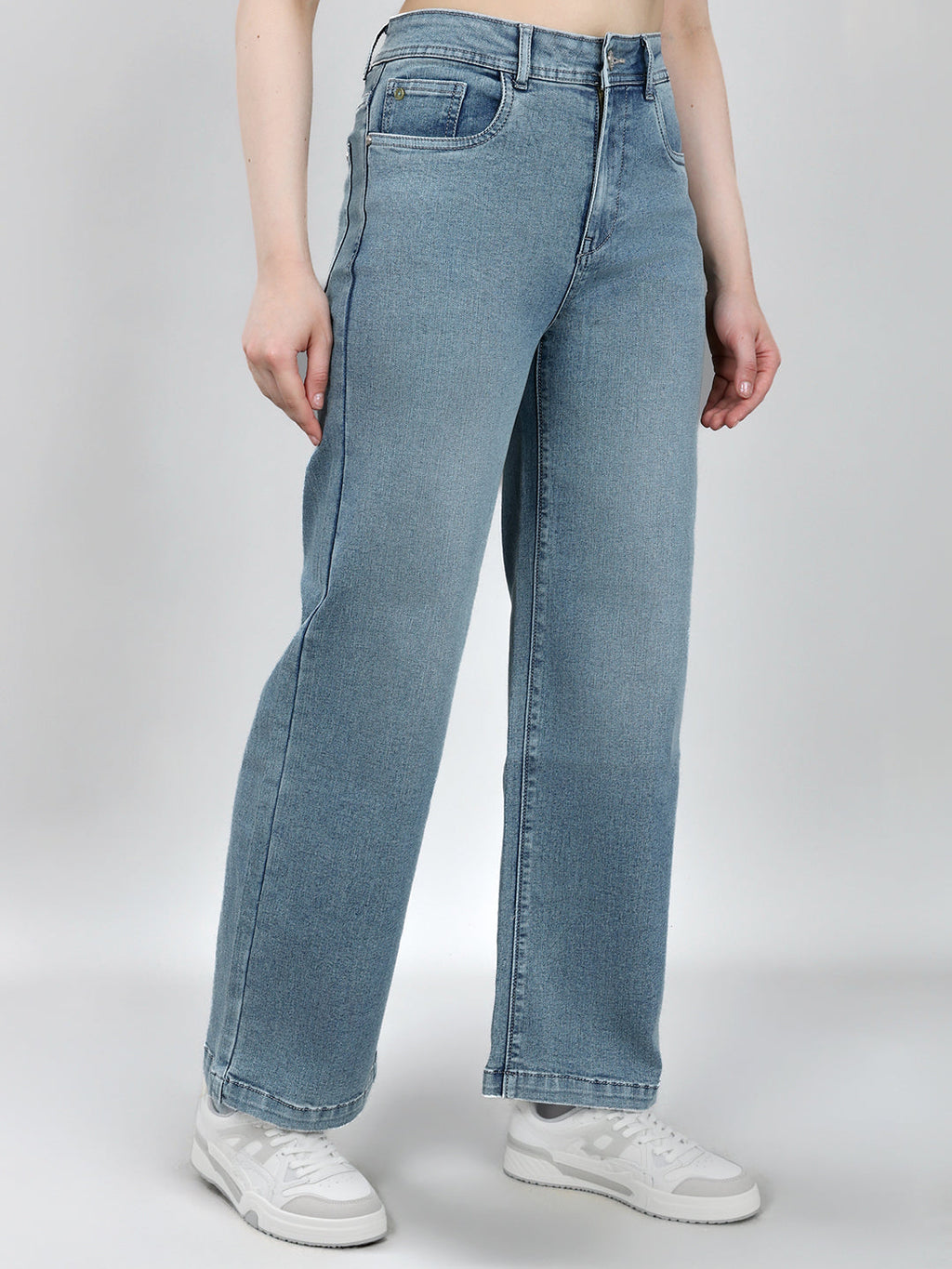 Vaqueros de mezclilla azules lisos de corte regular para mujer