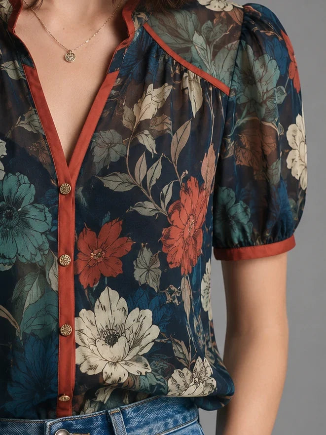 Blusa vintage con estampado botánico