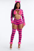 Set de disfraz sexy de 4 piezas del Gato de Cheshire del País de las Maravillas – combinación rosa
