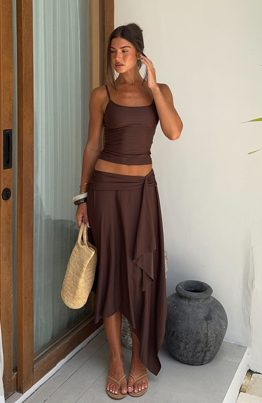 Falda midi color chocolate