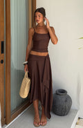 Falda midi color chocolate
