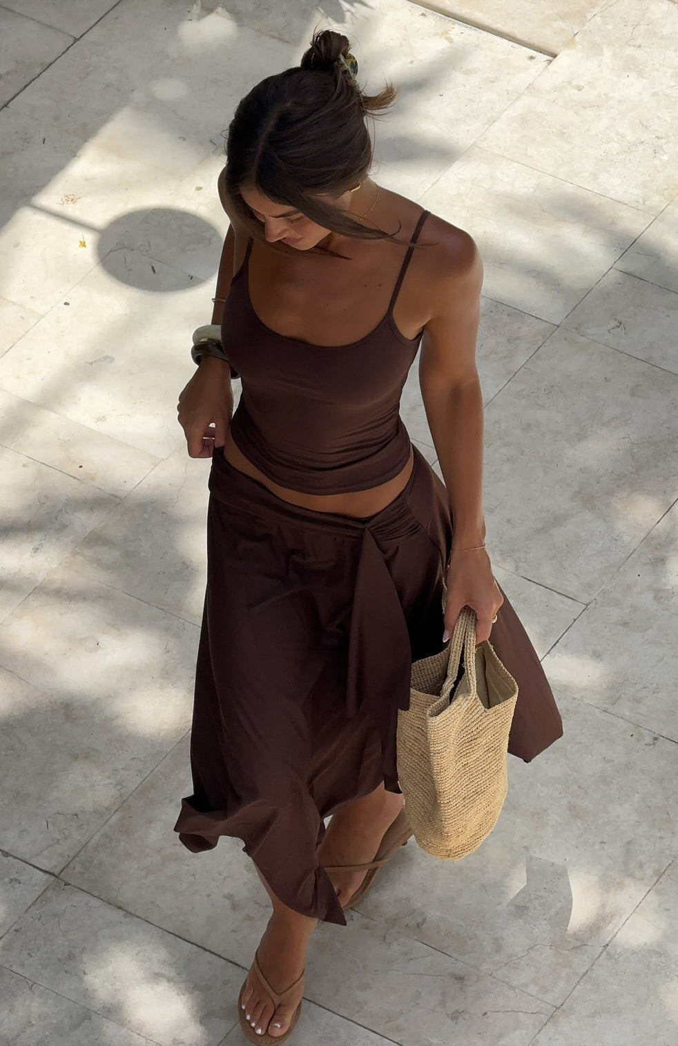 Falda midi color chocolate