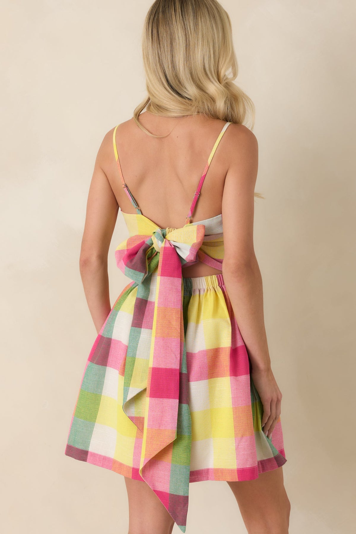 Vestido mini de algodón a cuadros multicolor rosa Prosperina Cora