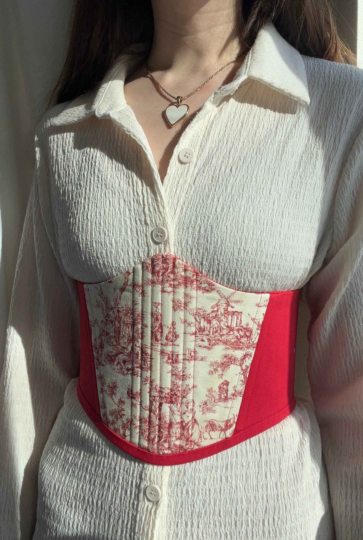Elegante cinturón corsé rojo de Toile de Jouy ❤️