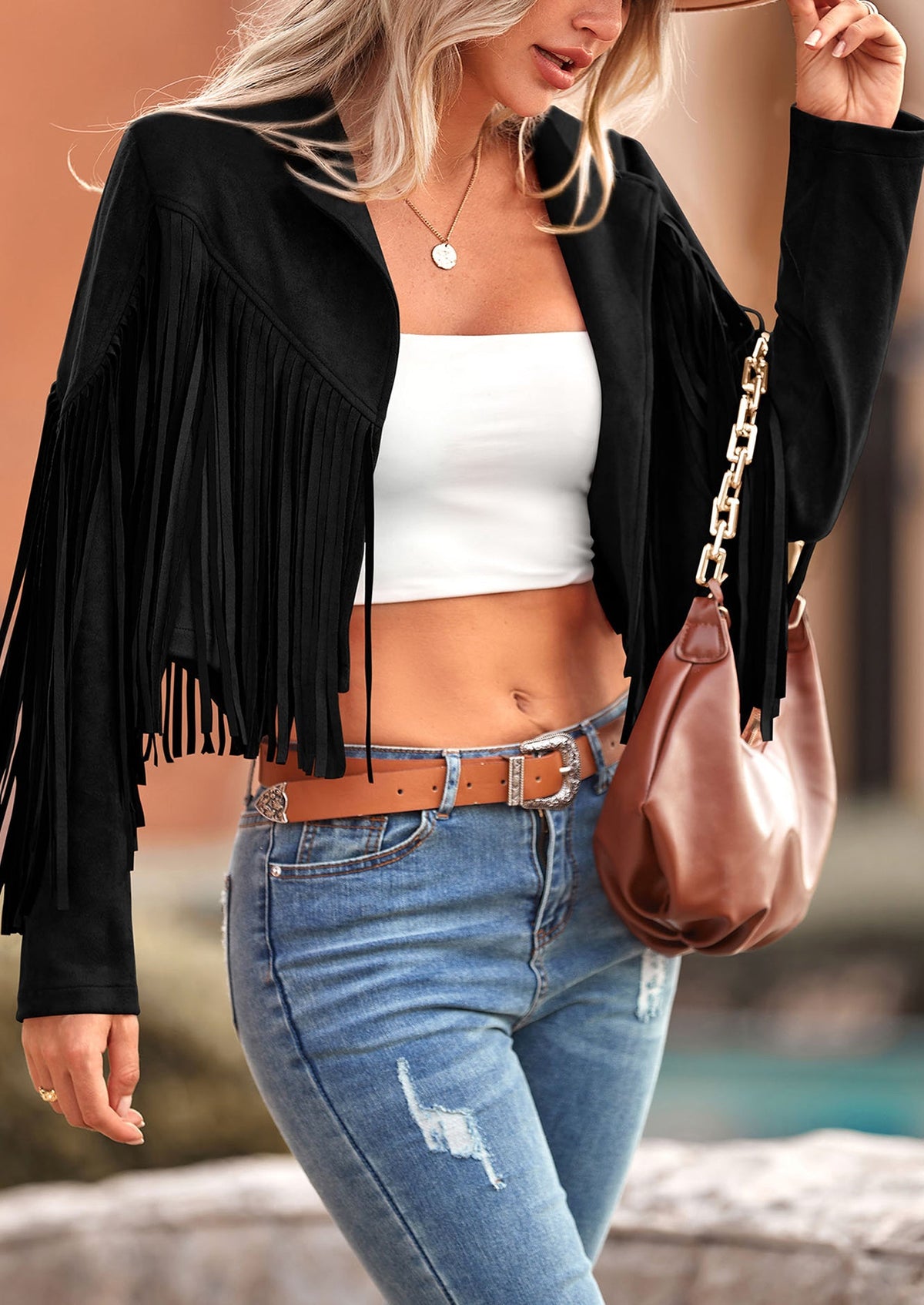 Chaqueta motera de gamuza