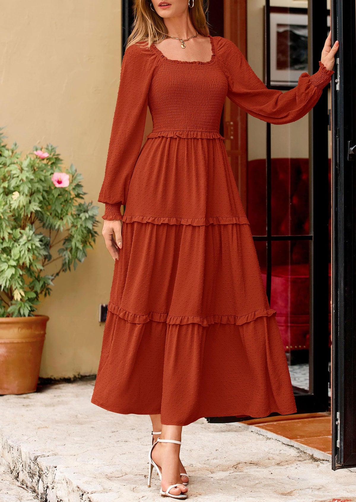 Vestido largo de plumetis