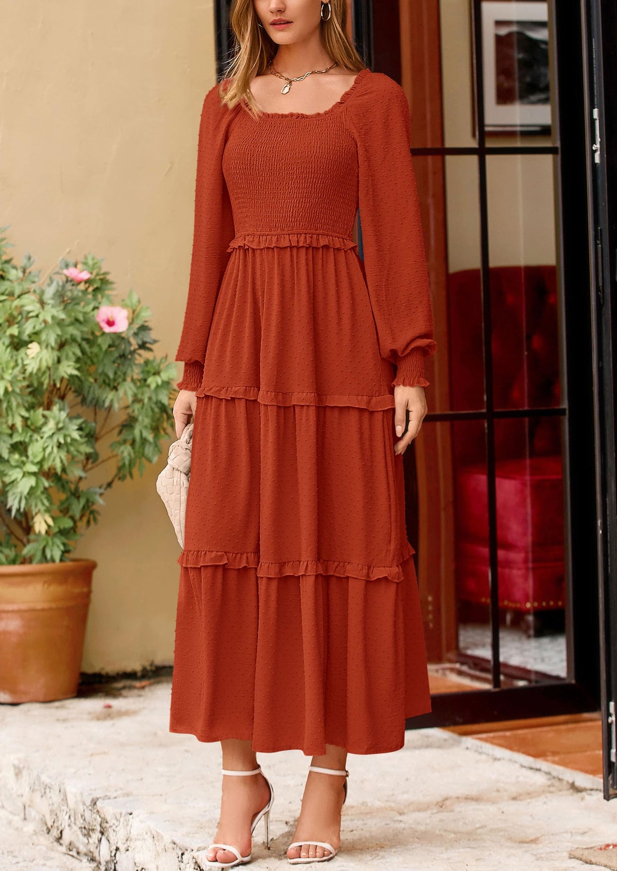 Vestido largo de plumetis