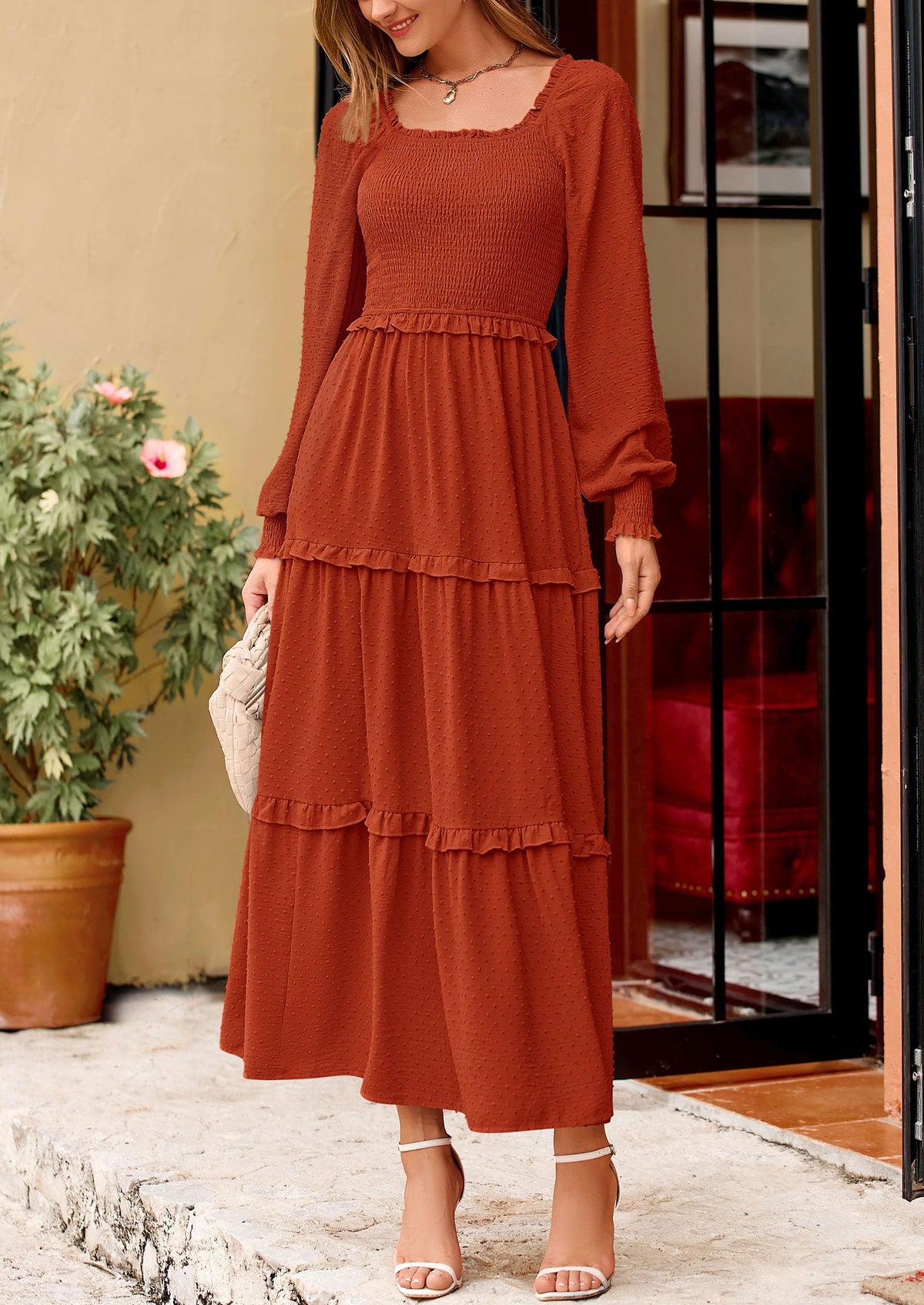 Vestido largo de plumetis