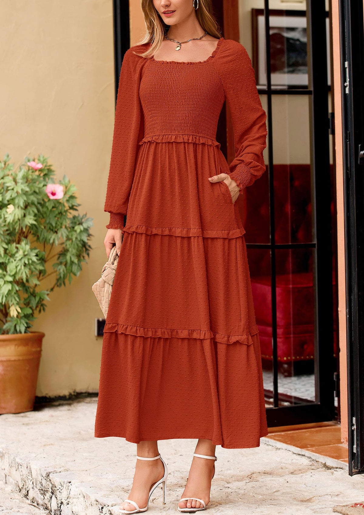 Vestido largo de plumetis