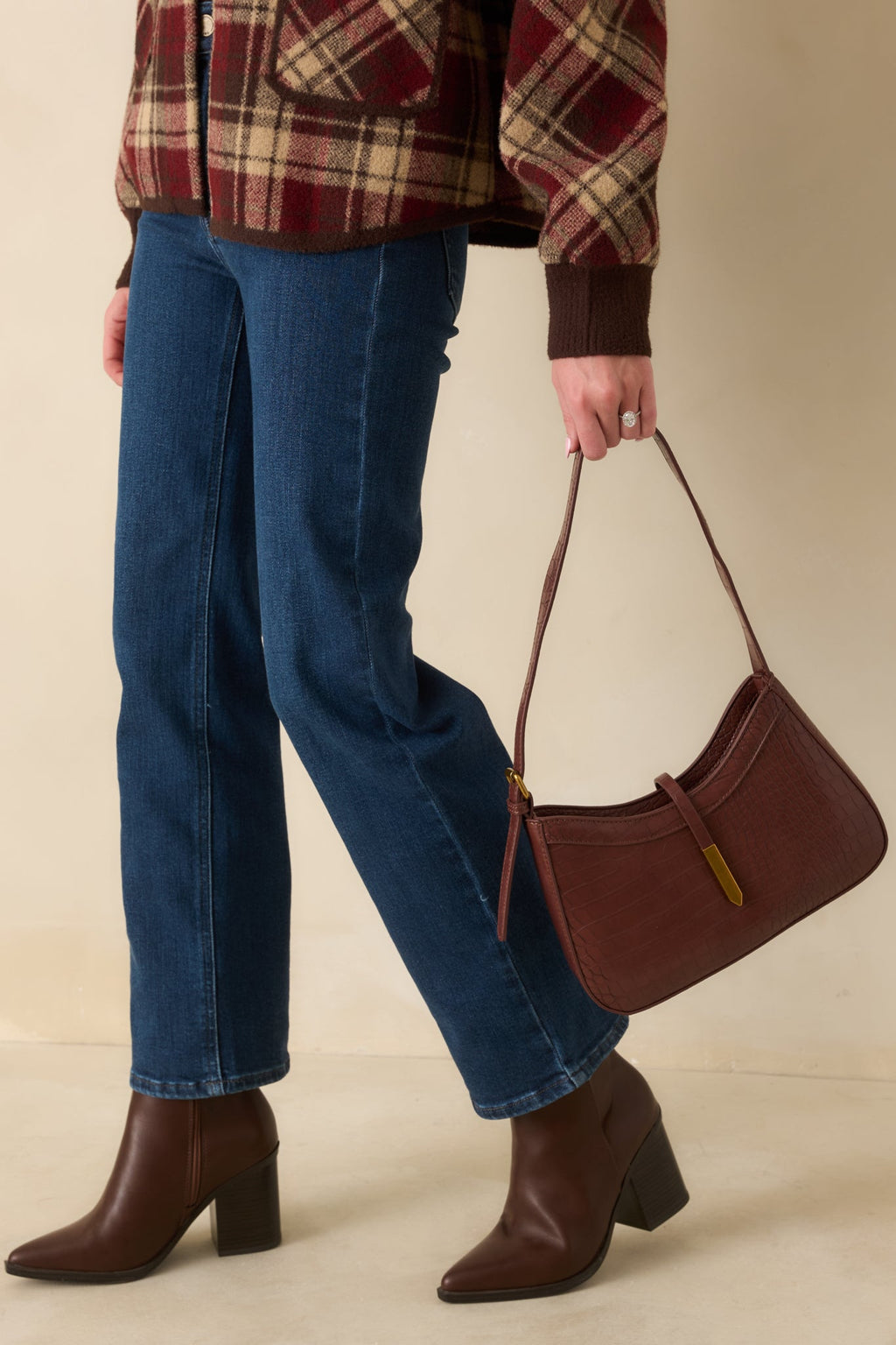 Bolso de mano de lujo de cuero marrón chocolate