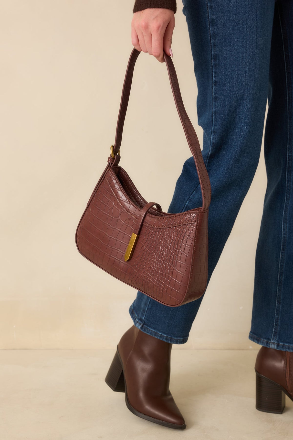 Bolso de mano de lujo de cuero marrón chocolate