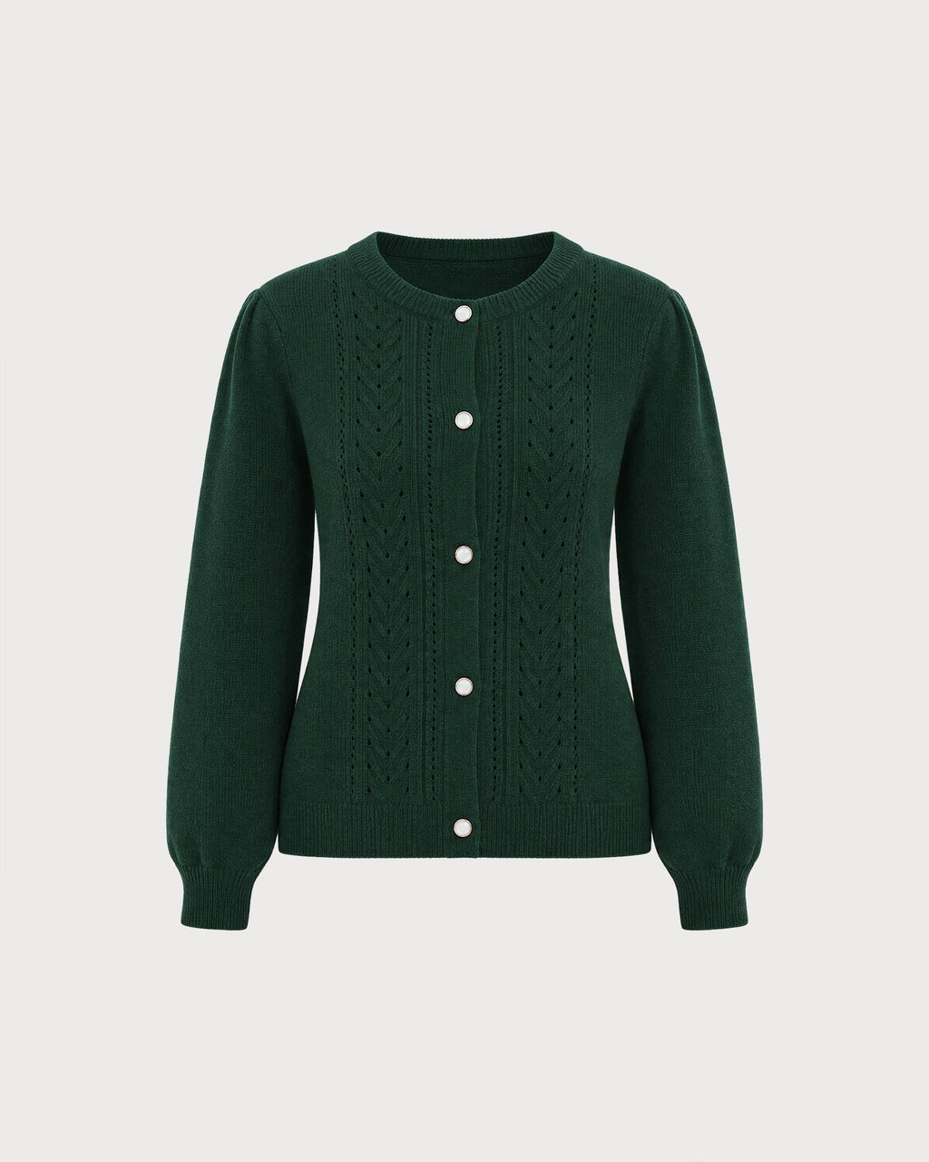 Cárdigan de punto verde elegante con cuello redondo