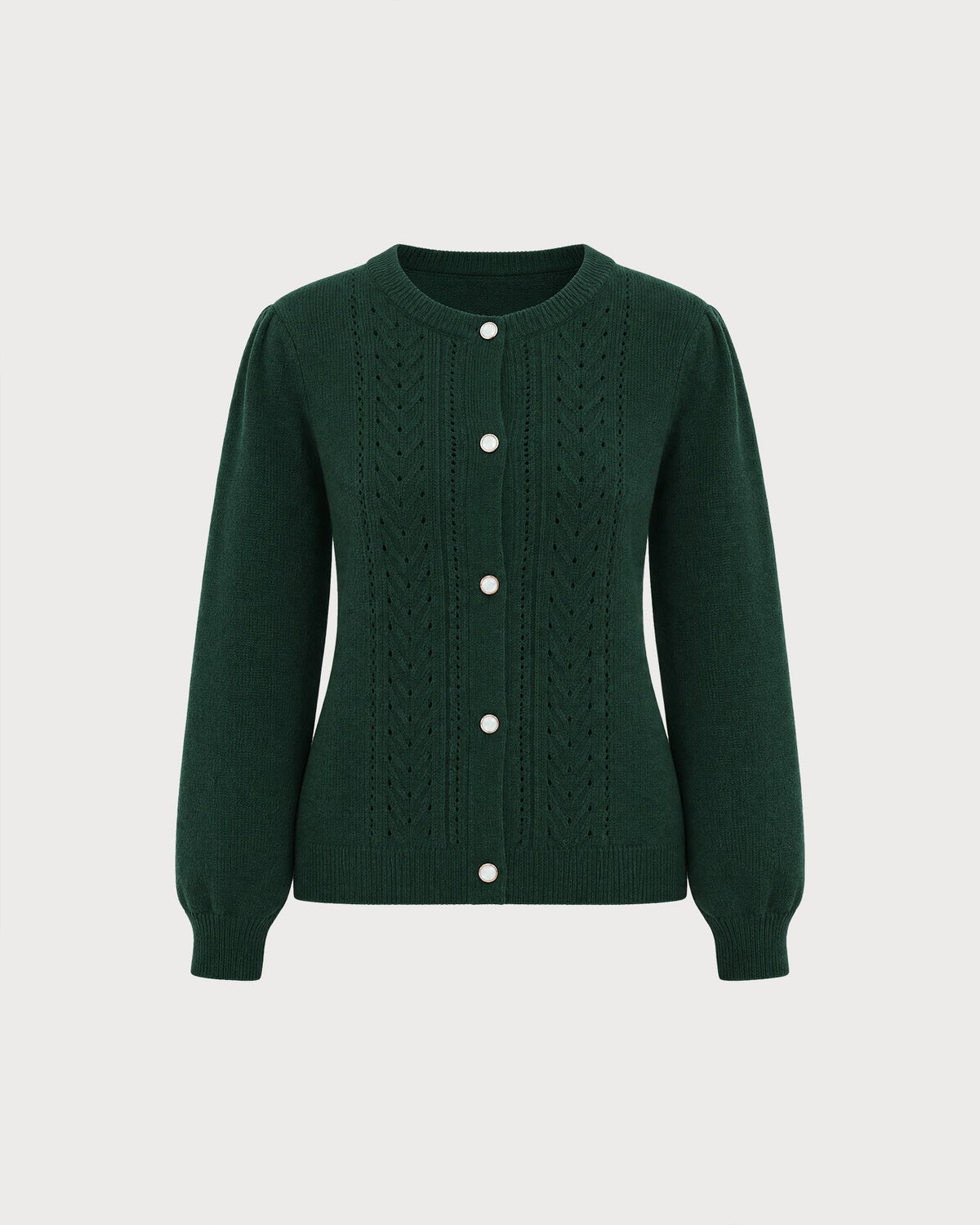 Cárdigan de punto verde elegante con cuello redondo