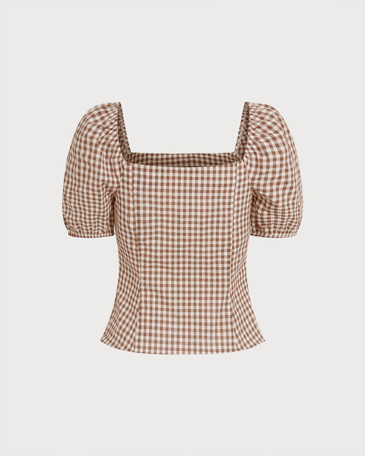 Blusa marrón de cuadros con mangas abullonadas