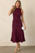 Vestido midi de punto color vino con estilo floral