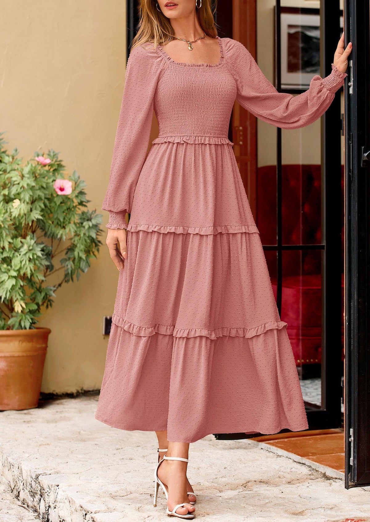 Vestido largo de plumetis