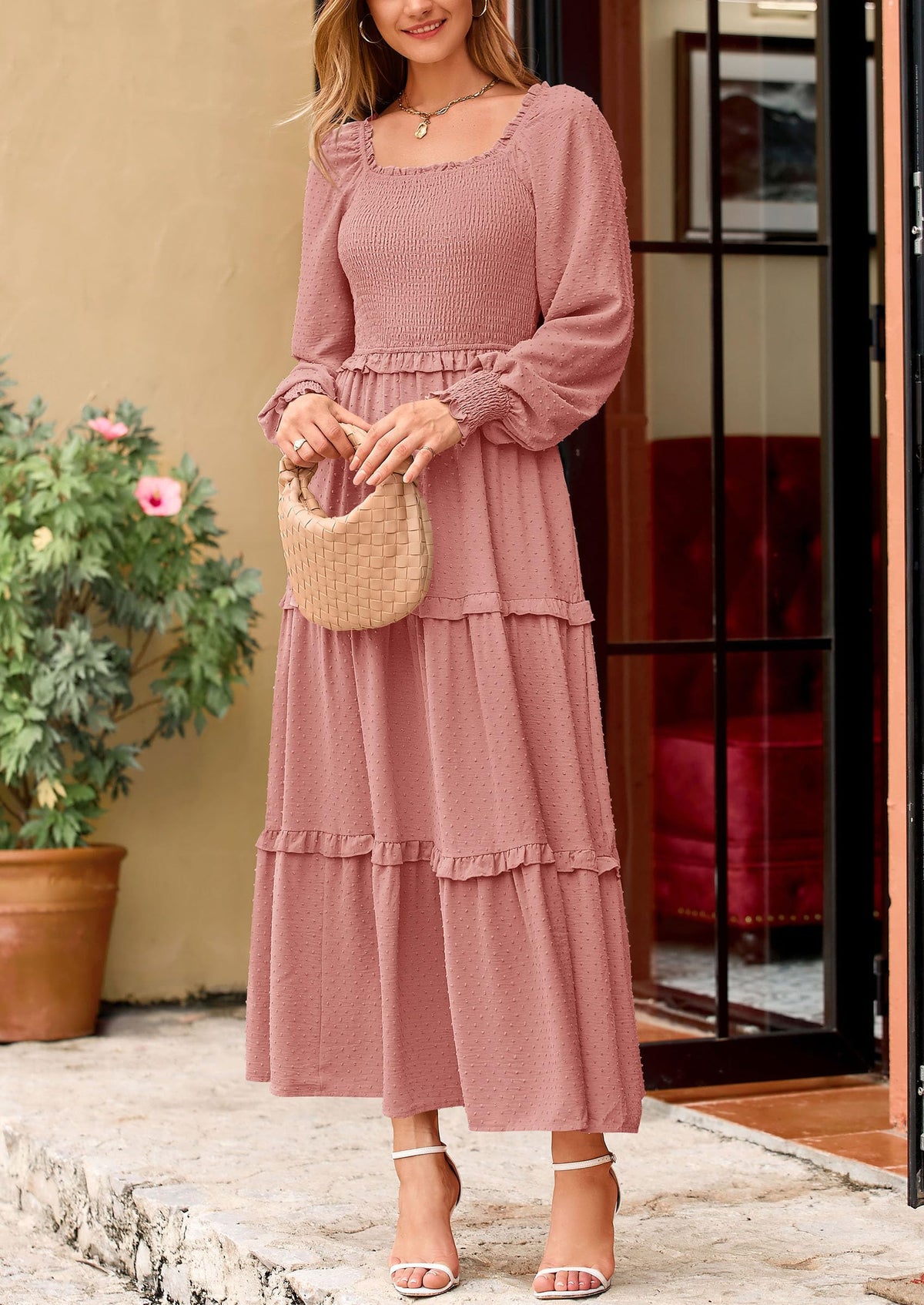 Vestido largo de plumetis