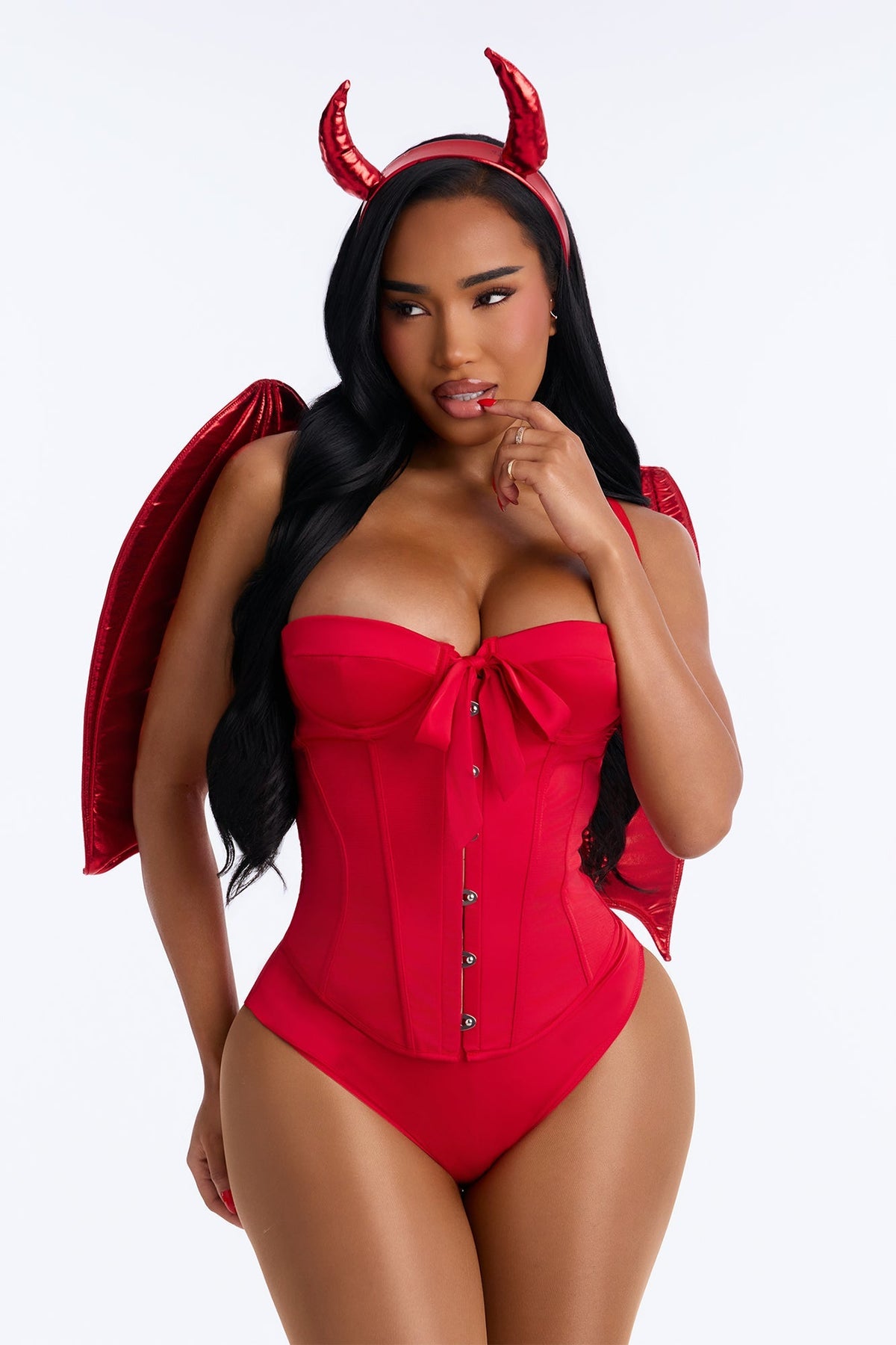 Conjunto de disfraz de ángel caído de 4 piezas – Glamur rojo fuego