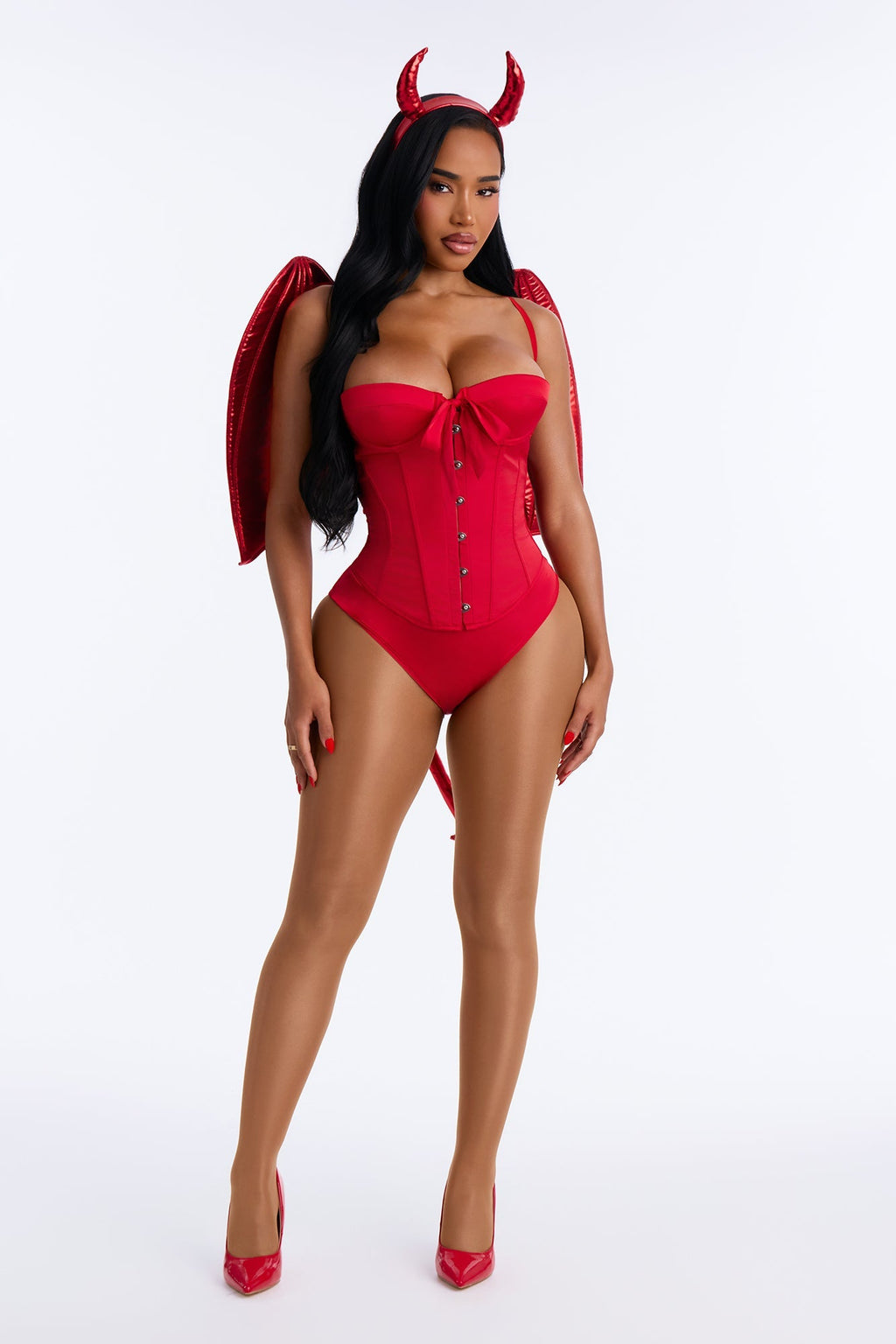 Conjunto de disfraz de ángel caído de 4 piezas – Glamur rojo fuego
