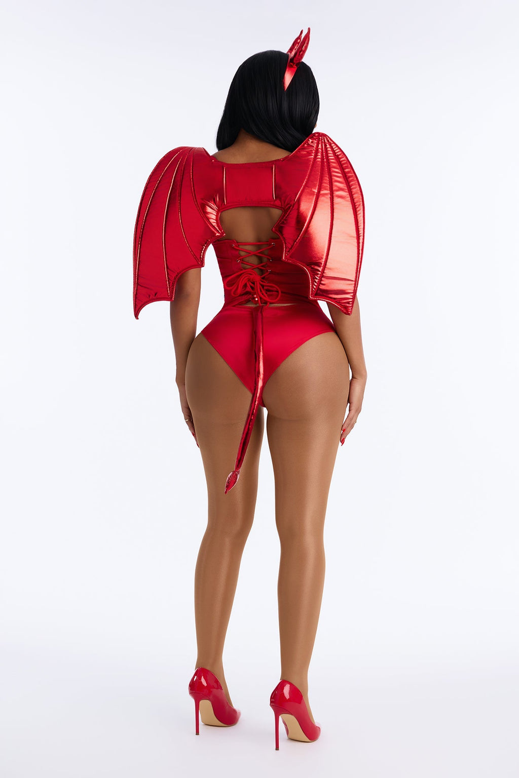 Conjunto de disfraz de ángel caído de 4 piezas – Glamur rojo fuego