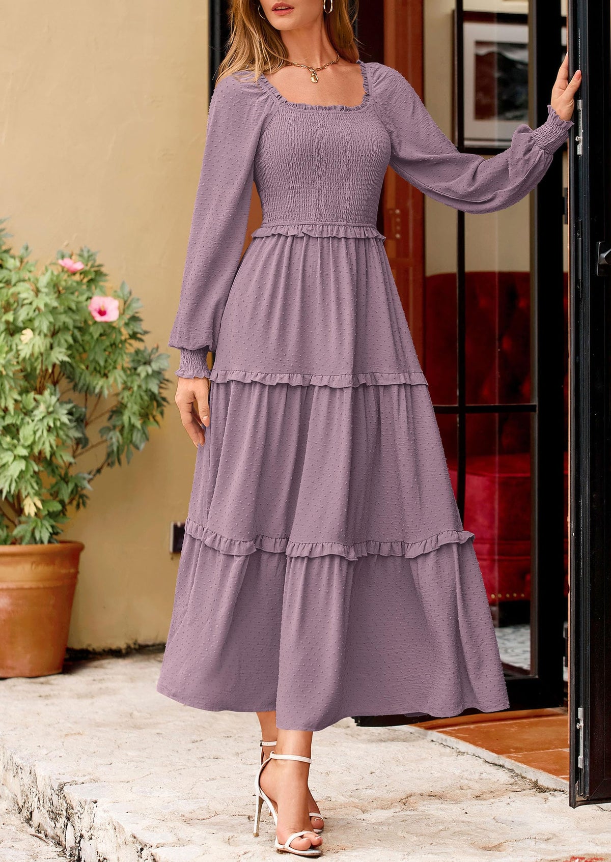 Vestido largo de plumetis