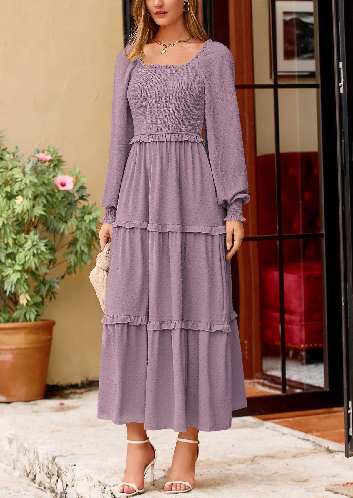Vestido largo de plumetis