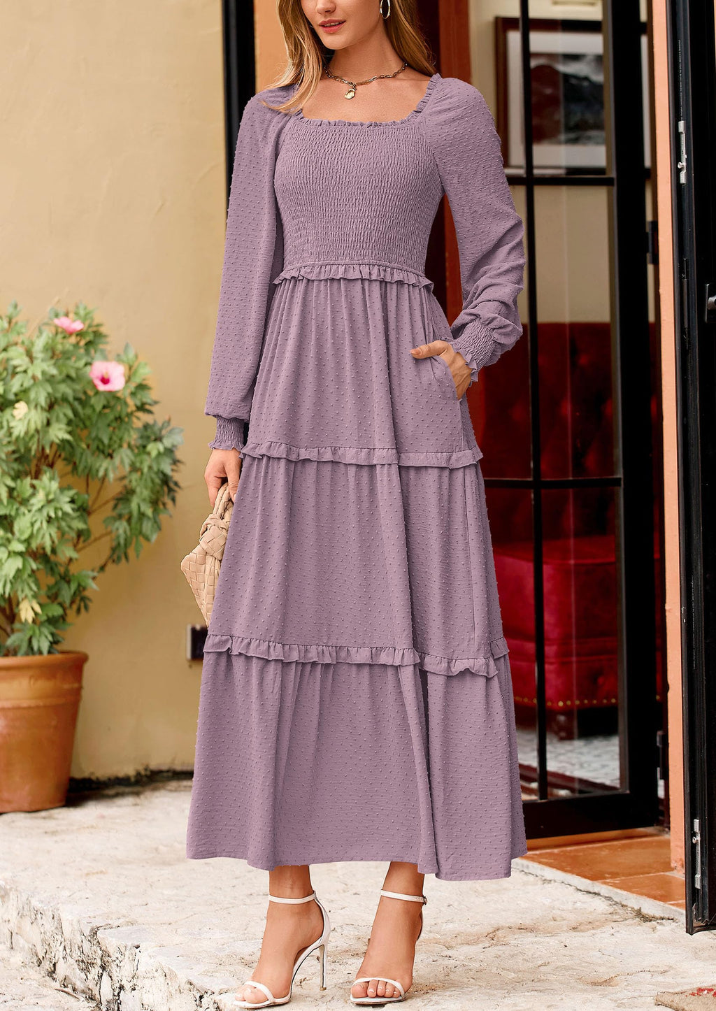 Vestido largo de plumetis
