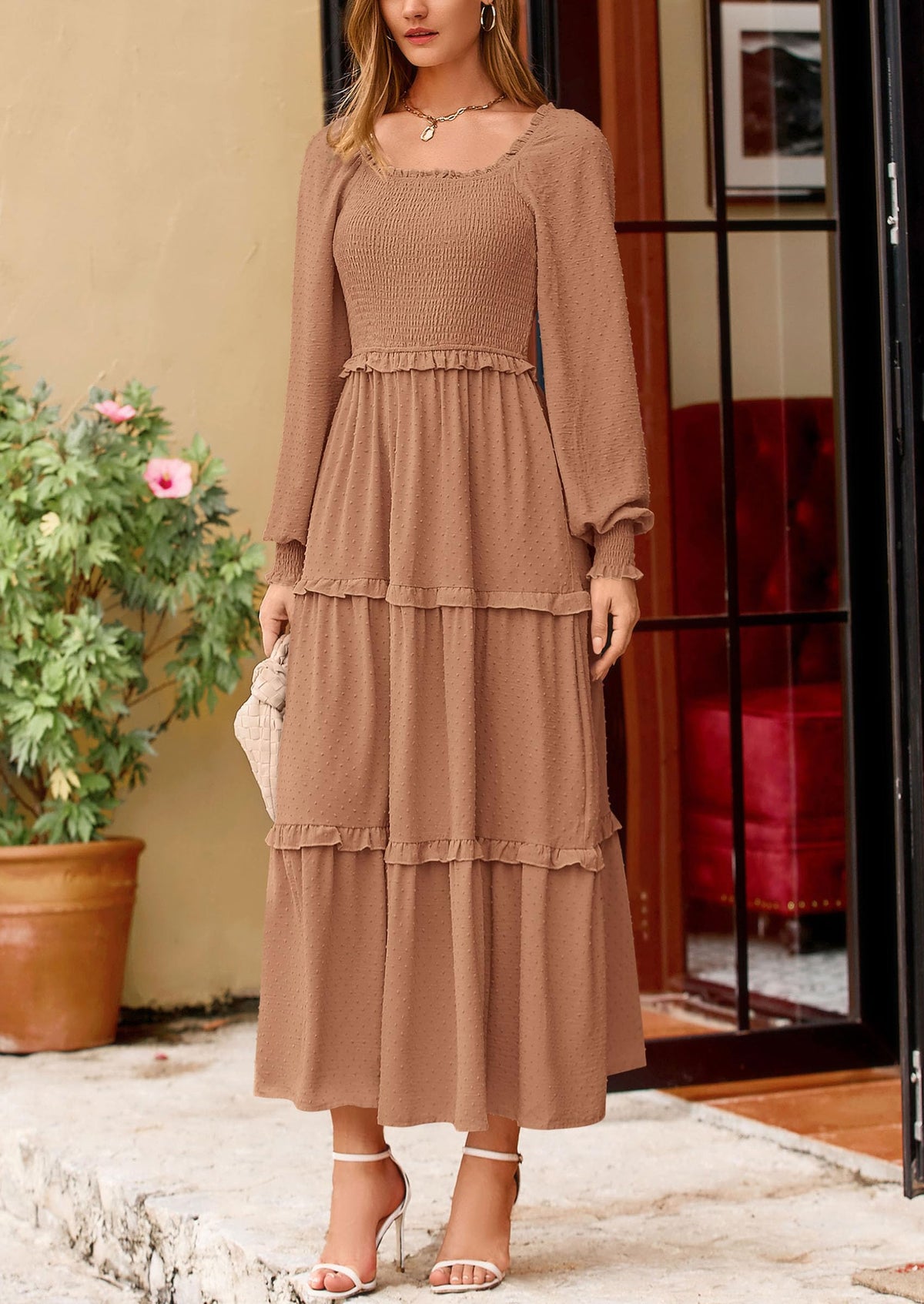 Vestido largo de plumetis