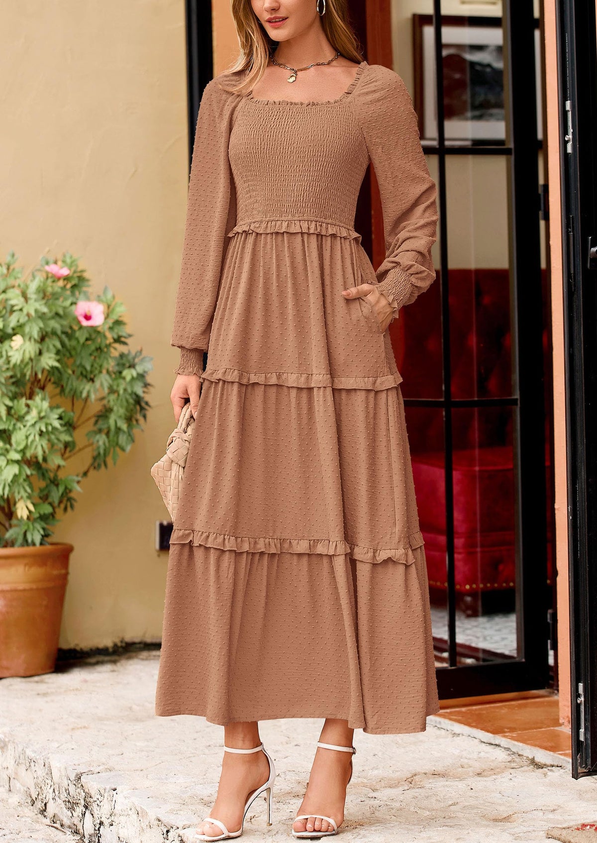Vestido largo de plumetis